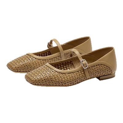 竹夏蹀愫编织芭蕾舞平底鞋透气玛丽珍鞋TA65113-17