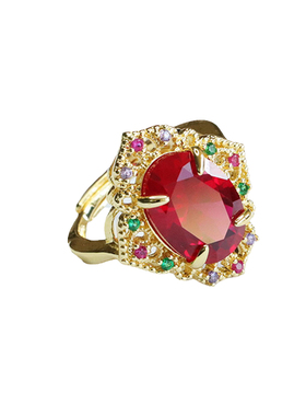 培育红宝石菱形复古款戒指红刚玉指圈女高定珠宝气质文雅大气饰品