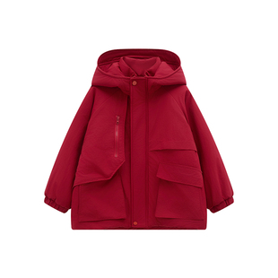 虾酱麻麻男童连帽棉服冬装2025新款拜年服洋气保暖儿童装夹棉外套