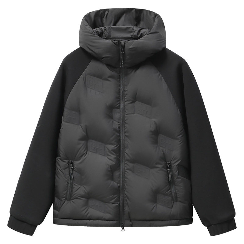 雅鹿秋冬拼接袖连帽羽绒服情侣款