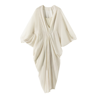 新中式荷花拍照禅意连衣裙苎麻国风佛系旅游度假长裙女装衣服写真