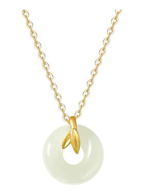 佳然玉饰羊脂白玉和田玉吊坠纯银平安扣项链女竹子锁骨链生日礼物