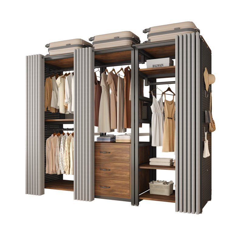 衣帽架落地卧室家用开放式组合衣柜简易收纳挂衣架金属衣帽间架子