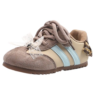 2025秋冬新款女童学院风德训鞋网纱加绒运动鞋软底防滑蝴蝶结板鞋