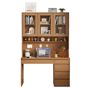 书桌书架一体桌电脑桌卧室家用带抽屉实木书房书桌学生儿童学习桌