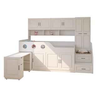 儿童半高床小户型男孩和女孩实木上床下桌带储物衣柜书桌一体组合