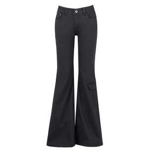 MY FAERIE黑武士工装微喇裤~黑灰色微喇牛仔裤女低腰拖地喇叭裤子