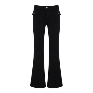 ROCKMORE【潮酷美式】黑色低腰显瘦明线分割微喇牛仔裤辣妹休闲裤