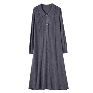 恒源祥春秋新款连衣裙长款过膝毛衣裙女士长裙针织毛衣打底衫宽松