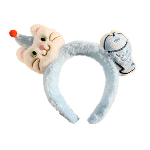 可爱蓝色猫咪小鱼毛绒发箍女卡通少女心发卡洗脸压发化妆头箍秋冬