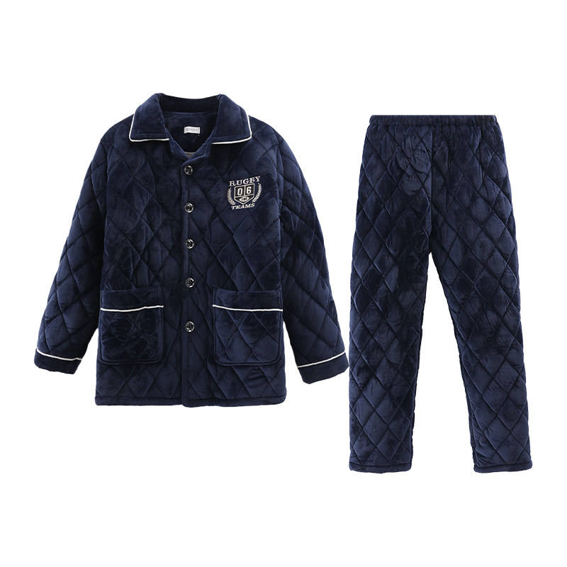 爸爸睡衣加厚冬三层夹棉老年人男超柔绒御寒休闲可外穿家居服套装