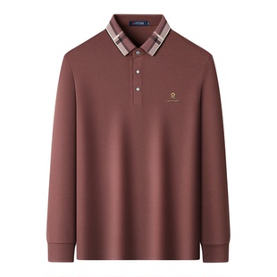 梦特娇长袖t恤26春季新款男士撞色Polo领纯色轻商务体恤衫中年装Z