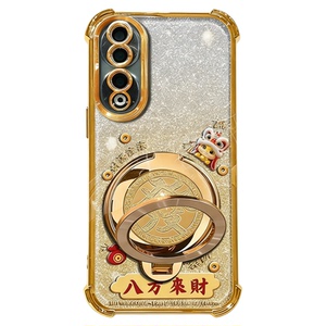 马年八方来财适用荣耀80手机壳新款金色电镀四角防摔荣耀200/400外壳防摔气囊旋转解压支架荣耀500保护套女款