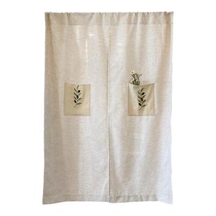 日式门帘隔断手工刺绣橄榄枝亚麻门帘分片布艺入户门隔断美式