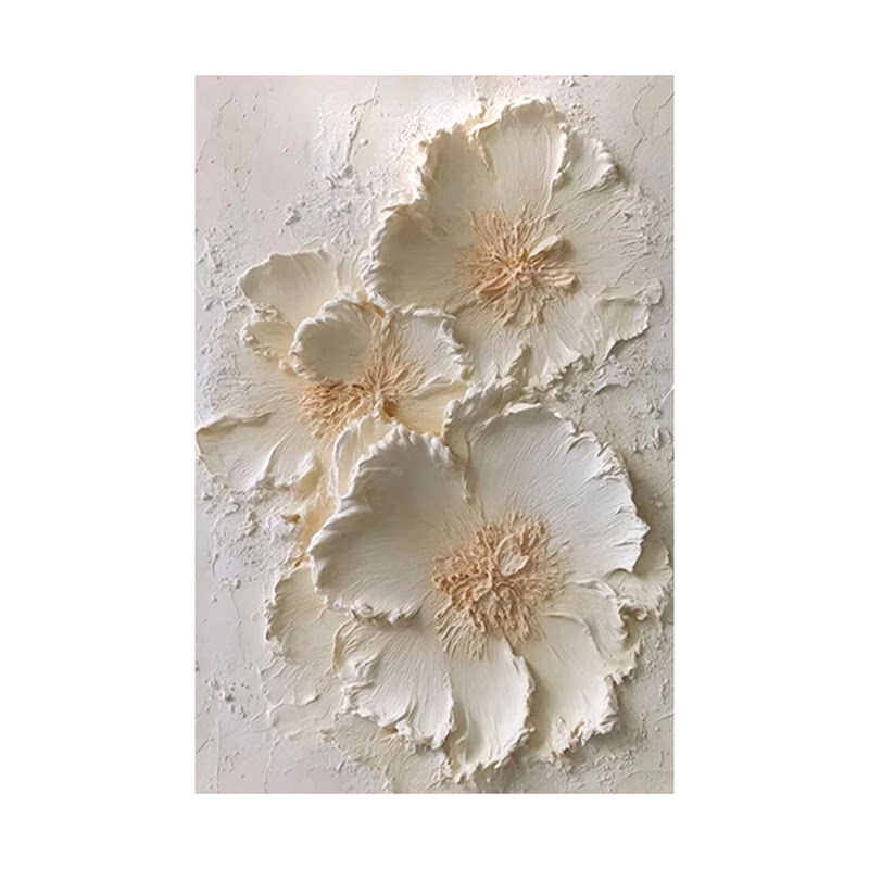 可班纯手绘油画纯白茉莉花抽象画