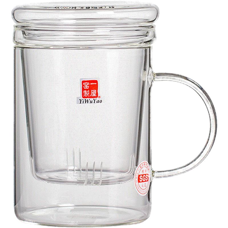 一屋窑 玻璃杯 男女士直觉杯办公室耐热过滤泡花茶杯绿茶杯水杯子