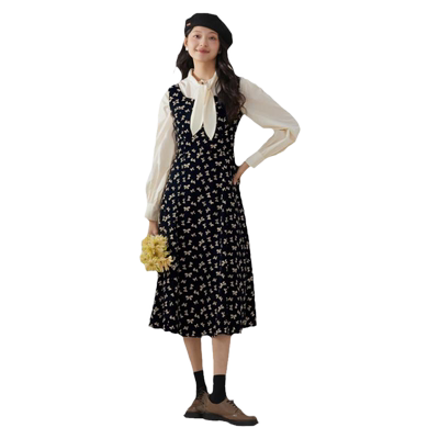 onemore法式碎花背带裙