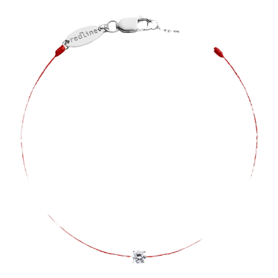 Redline/红绳女士Solitaire 0.08克拉圆形钻石白金绳制手链