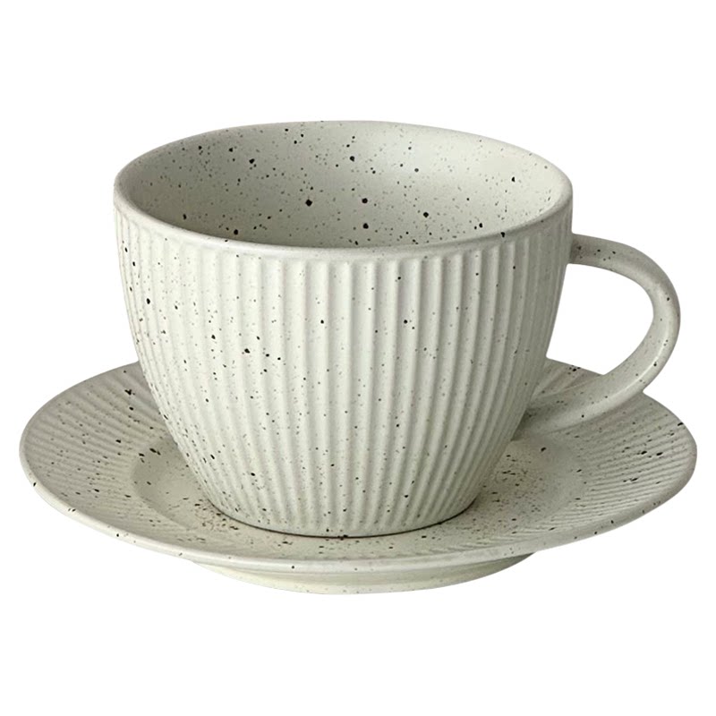 复古竖纹陶瓷咖啡杯碟家用高档精致高颜值摩卡杯手冲拿铁杯拉花杯