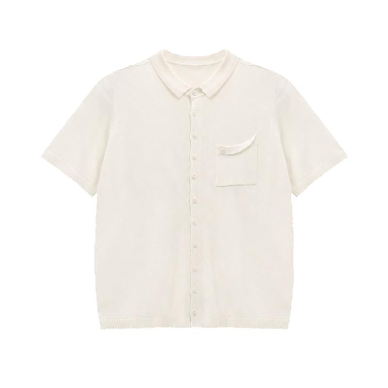 BasicHouse百家好polo领白色短袖针织开衫26新款显瘦上衣女夏T恤