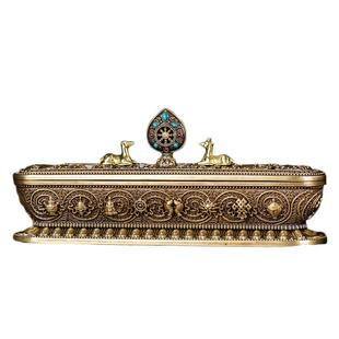 欧斯特 熏香炉线香炉上香家用铜器 雕刻八吉祥卧香炉摆件