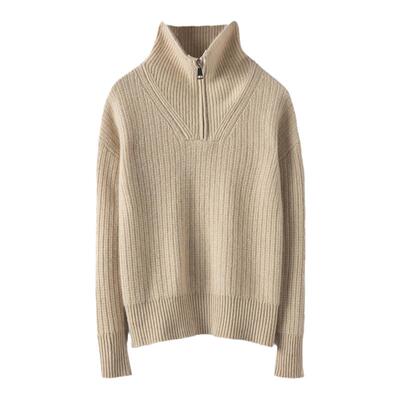 重磅加厚半拉链100纯山羊绒女