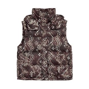 【保暖90白鸭绒】Desigual25秋冬新品印花连帽无袖马甲女士羽绒服