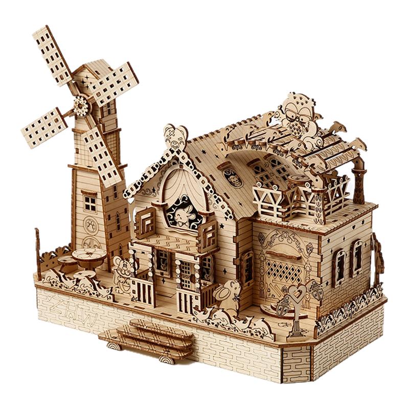 3D木制动物小屋拼图带灯光有音乐