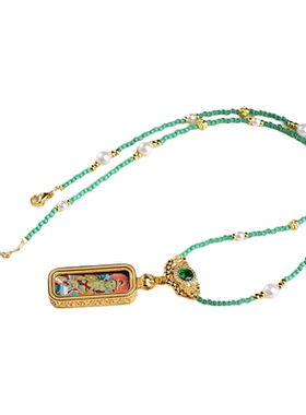 夏季国风手绘绿度母唐卡锁骨链