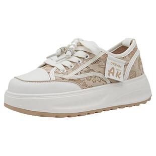 奥康女鞋断码清仓款春秋季休闲厚底圆头网面小白鞋黄色