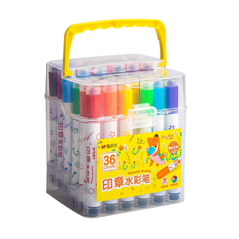 晨光水彩笔幼儿园专用印章水彩笔儿童可水洗毒无画笔小学生可水洗马克笔12色24色36涂色笔绘画软头美术彩色笔