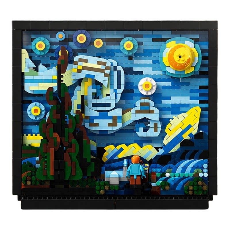 向日葵梵高星月夜积木玩具3D立体拼图油画摆件女孩手工装饰画礼物