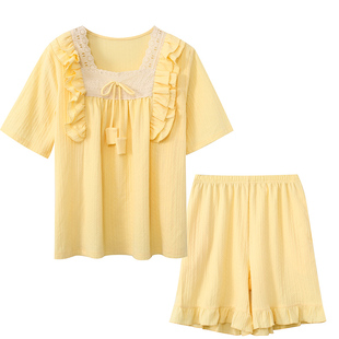 儿童睡衣女童薄款夏季纯棉女孩带胸垫防凸点大童家居服短袖2026新