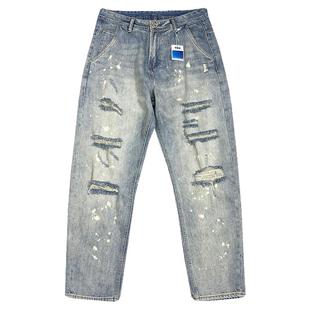 潮牌青年痞帅破洞拉风薄款牛仔裤男宽松个性水洗夏季新款乞丐裤子