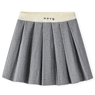 PPVG 秋冬新款女童毛呢半身裙灰色学院风短裙休闲百搭儿童百褶裙