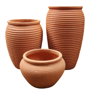 阳台大口径红陶花盏无釉粗陶景观陶罐透气老式户外陶土红陶盆花盆