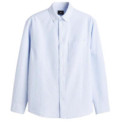 HM男装衬衫春季新款条纹通勤职业内搭常规合身牛津衬衣1257417