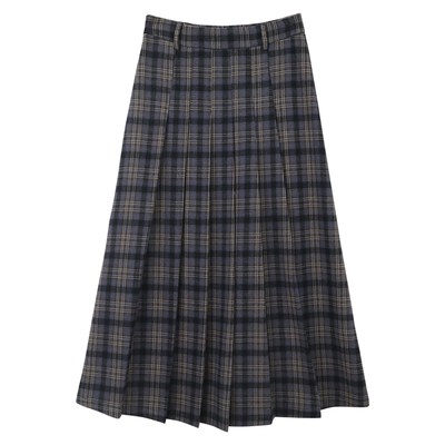 sieyiu 复古格子百褶裙女2024秋冬新款小个子中长款百搭A字半身裙