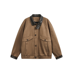 UNLG美式复古皮领拼接麂皮外套男秋冬季宽松设计感小众工装夹克潮