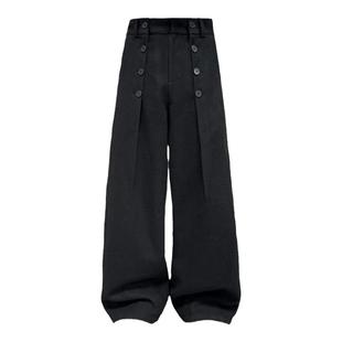 JCAESAR BUTTON PANTS 纽扣打褶长裤 毛呢面料 打褶 12颗树脂纽扣