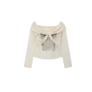 REVAN芮范设计师款交叉一字肩蕾丝边单衣RL30801003