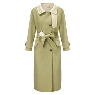 tanni新款双色时尚绵羊毛风衣式长款大衣外套TM31CO003B