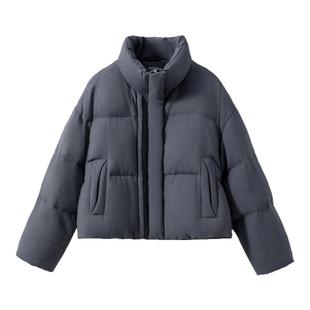 现货【敲抗冻】90白鸭绒 美式立领长袖绗缝短款面包服羽绒服外套