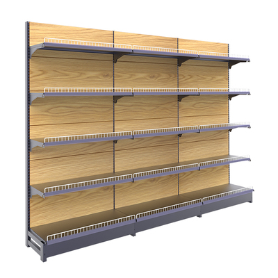 锦纳超市货架仿木纹磨砂灰色钢架