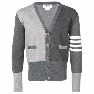 THOM BROWNE 男士FUNMIX羊毛V领针织开衫毛衣薄外套