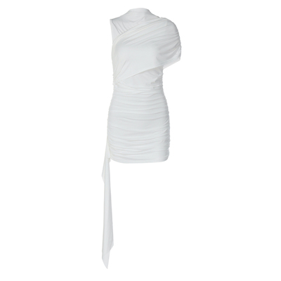 白色纯欲高级感斜领无袖连衣裙