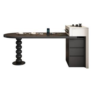 中古风餐桌超小岛台小户型可伸缩一体家用多功能极窄迷你岩板导台