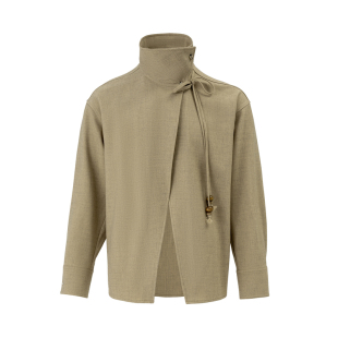 BALIANG「捌樑」 茂'dense' 可翻折立领斜襟串珠飘带长袖衬衫外套