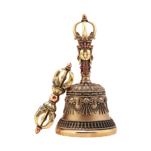 大藏金刚铃杵摆件黄铜铃铛西藏式五股金刚杵密宗用品供修手摇铃