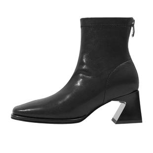 【明星同款】吴大叔2025冬时尚气垫缓震短靴真皮高跟通勤粗跟女靴